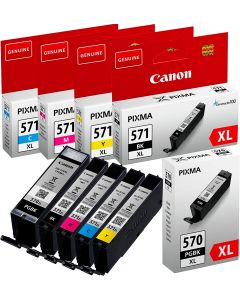 Canon Original 570XL Black &amp; 571XL Black Cyan Magenta Yellow Ink Cartridge Bundle Pack