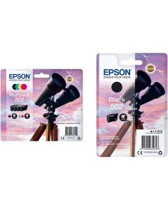 Epson Original T02V6 502 Binoculars B/C/M/Y Multipack and 502 Black Ink Cartridge Bundle