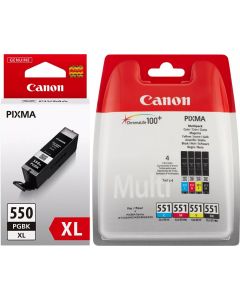 Canon 550XL Black &amp; 551 Black Cyan Magenta Yellow Ink Cartridge Combo Bundle Pack