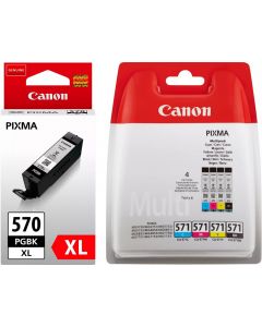 Canon 570XL Black &amp; 571 Black Cyan Magenta Yellow Ink Cartridge Combo Bundle Pack