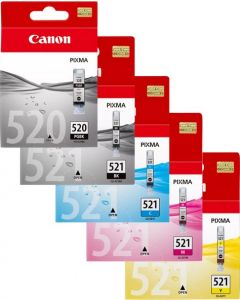 Canon CLI-521 Black &amp; Canon CLI-521 Cyan Magenta Yellow Combo Pack &amp; Canon PGI-520 Black Ink Cartridge Bundle