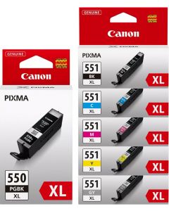 Canon PGI-550XL Black &amp; CLI-551XL Black Cyan Magenta Yellow Grey Bundle Pack