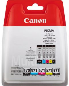 Canon PGI-570 Black &amp; CLI-571 Black Cyan Magenta Yellow Ink Cartridge Combo Pack - 0372C004