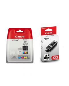 Canon 551 Black Cyan Magenta Yellow Ink Cartridge Combo &amp; PGI- 555XXL Black Bundle Pack