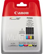 Canon CLI-551 Black Cyan Magenta Yellow Ink Cartridge Combo Pack - 6509B009
