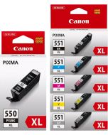 Canon PGI-550XL Black &amp; CLI-551XL Black Cyan Magenta Yellow Grey Bundle Pack