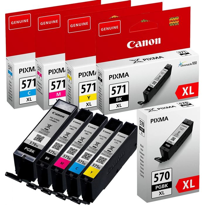 Canon Original 570XL Black & 571XL Black Cyan Magenta Yellow Ink Cartridge  Bundle Pack